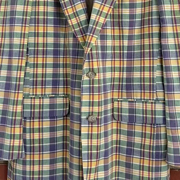 Vintage Brooks Brothers Plaid Derby Bold Sport Blazer USA Preppy Size 42R